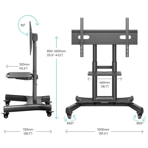 Напольная мобильная  стойка для  интерактивной панели   ONKRON 50"-83", чёрная TS1380