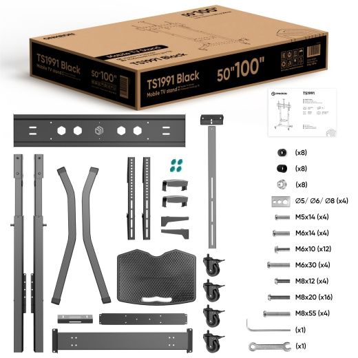Напольная мобильная стойка 55"-100", TS1991E черная