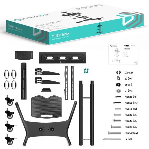 Напольная мобильная  стойка   ONKRON 40"-70", чёрная TS1551
